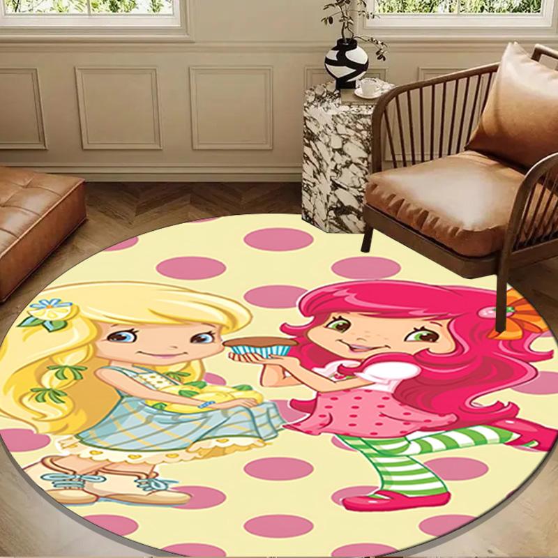 Straw-berry Friends Round mat, Anti-slip Circle Carpet Chair rug For livingroom,Bedroom, doormat home decor Gift Christmas Gifts