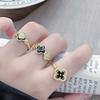 Niche High-End Zircon Enamel Dripping Oil Dark Four-Leaf Clover Open Ring, Female Delicate Personality Stacked Index Finger Ring