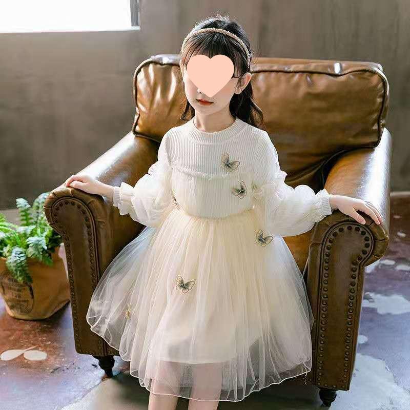 Frühling 2025 Mädchen Chinesischer Stil Puffärmel Mesh Prinzessinnenkleid