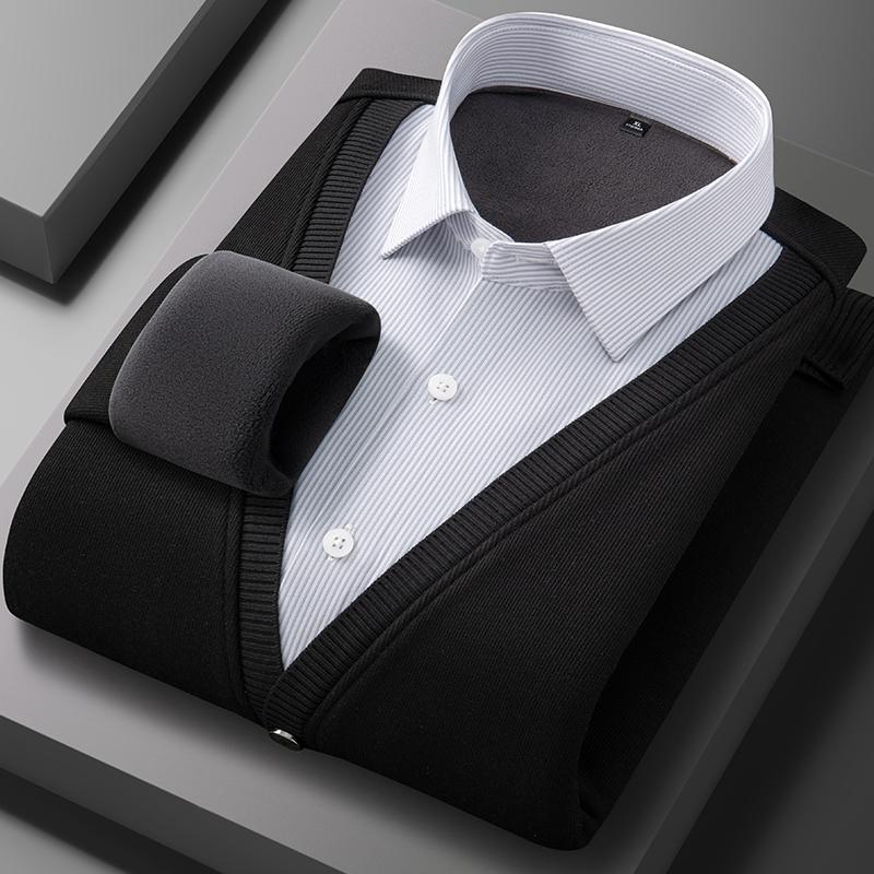 Men's long-sleeved shirt with thick wool, warm and casual, comfortable and versatile in winter, high quality, soft and trendy