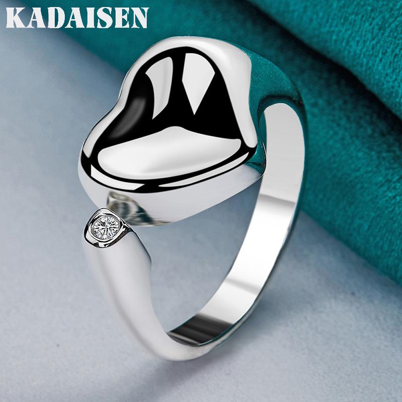 925 Sterling Silver Smooth Concave Heart Ring for Women Fashion Wedding Party Charm Jewelry