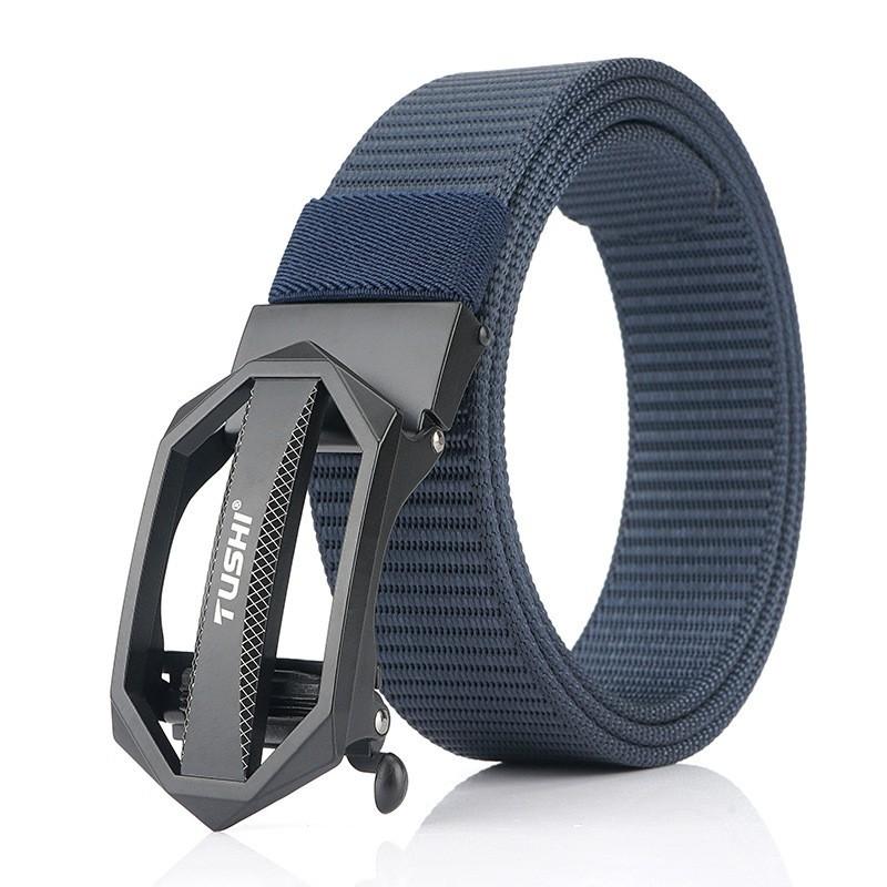 Thickened Anti-slip Tank Track Pattern Toothless Automatic Buckle Business Casual Canvas Belt Men's Nylon