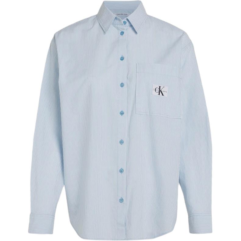 

Calvin Klein Striped Point Collar Single Breasted Long Sleeve Shirt Women shirts Blue J20J222610-CEZ XL