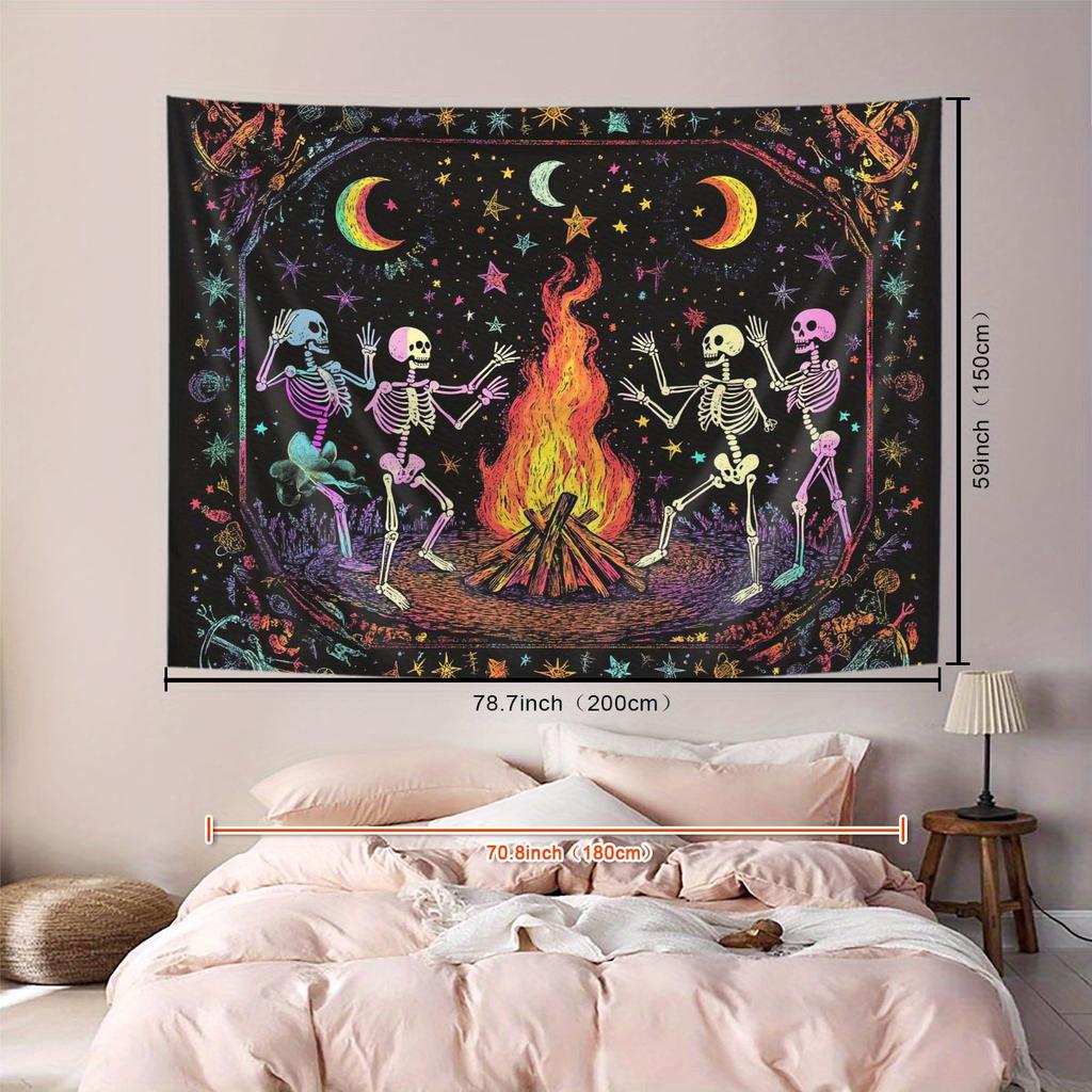 Halloween Party Tapestry Colorful Skull Bonfire Starry Sky Living Room Party Room Dark Style Decorative Art Wall
