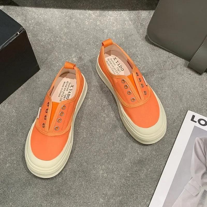 Fashion Women Canvas Flat Shoes Spring and Autumn New Fashion Women Breathable Thick Soled Low Top Tennis Casual Canvas Sneakers