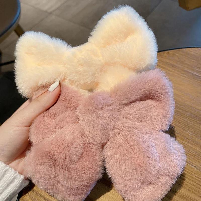 Autumn and  Winter Enlarged Plush Bow Girl's Hair Clip for Women's Fashion Soft  Warm High Grade Sweet Elegant Hairs Accessories