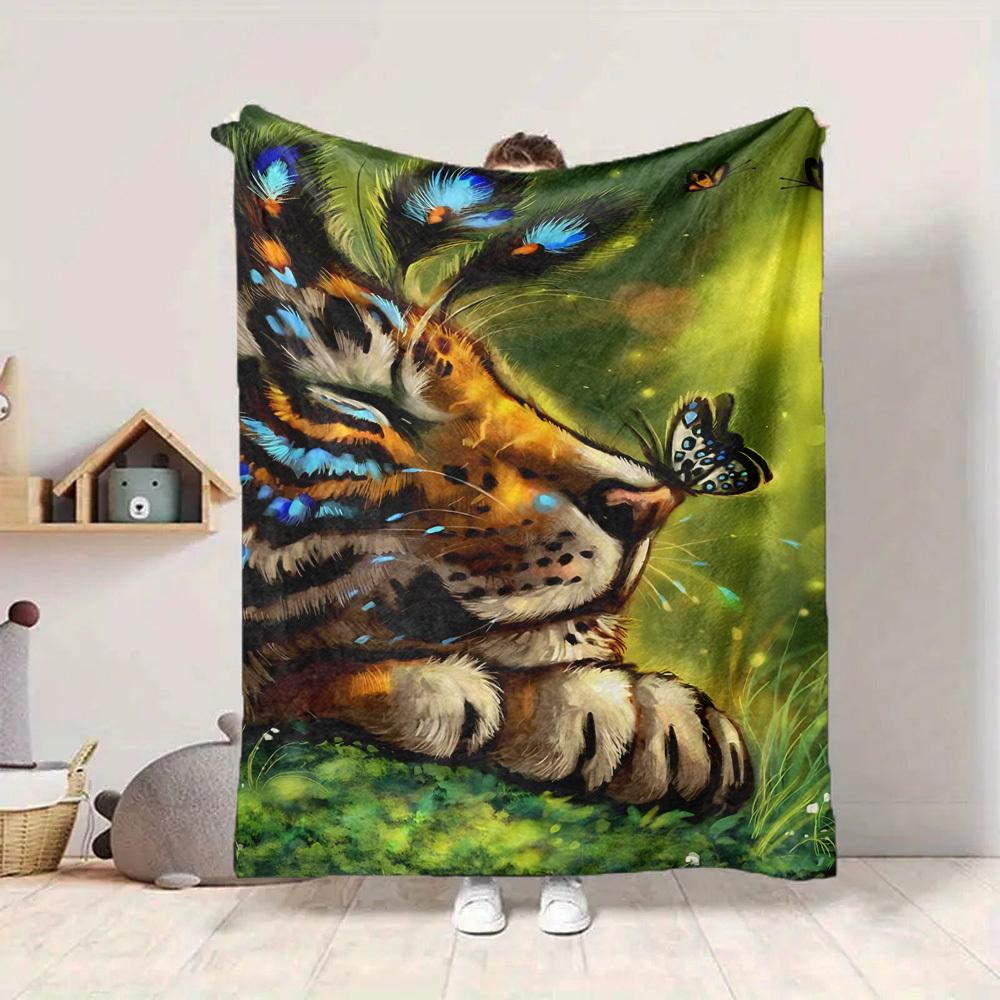 1 Stück Tiger-Schmetterlings-Design-Decke, Überwurf für Sofa, Bett, Reisen, Camping, Wohnzimmer und Bett, Bedruckte Decke mit weichem und warmem Stoff yy250918180