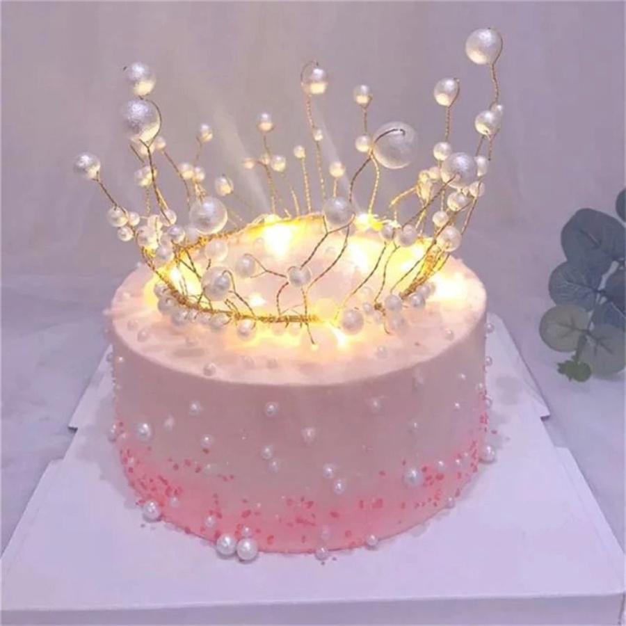 Artificial Pearl Crown Cake Topper Home Restaurant Baby  Birthday Party Decor Supplies Cake Topper Birthday Decoration