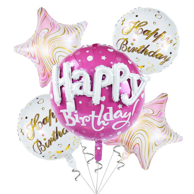 5Pcs/set Happy Birthday Party Balloon Round Heart Foil Helium Balloons Wedding Valentines Day Love You Decoration Supplies