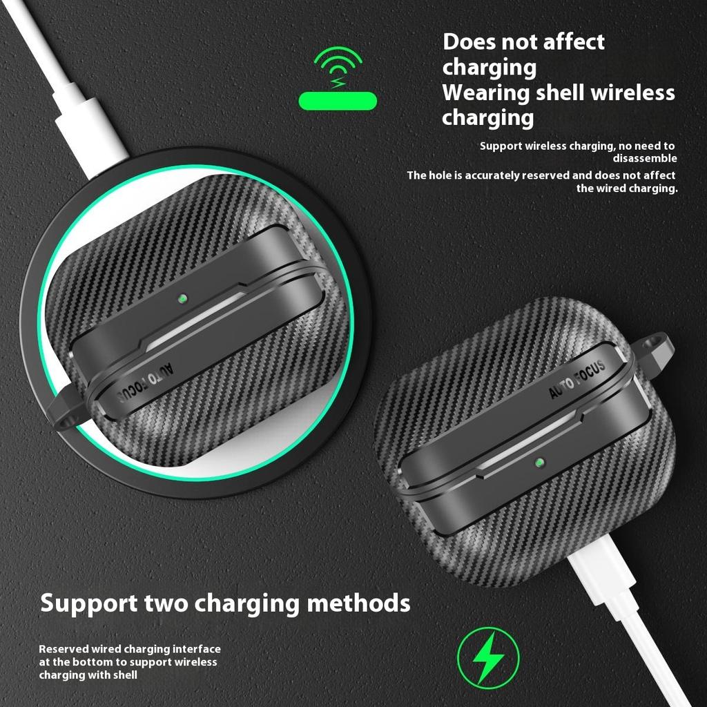 For Samsung Galaxy Buds3/Buds3 Pro Case Carbon Fiber Texture TPU Earbuds Protective Cover with Hook