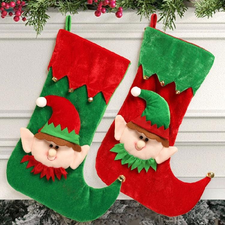 Cartoon Elf Christmas Stockings Ornament Candy Gift Bag Christmas Hanging Socks For Tree Fireplaces Decoration