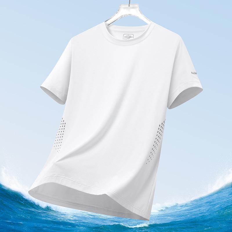 Men's Silk Ice Round Collar T-shirt, Simple Running Fitness Suit, Breathable Thin T-shirt, Quick Dry T-shirt, Summer