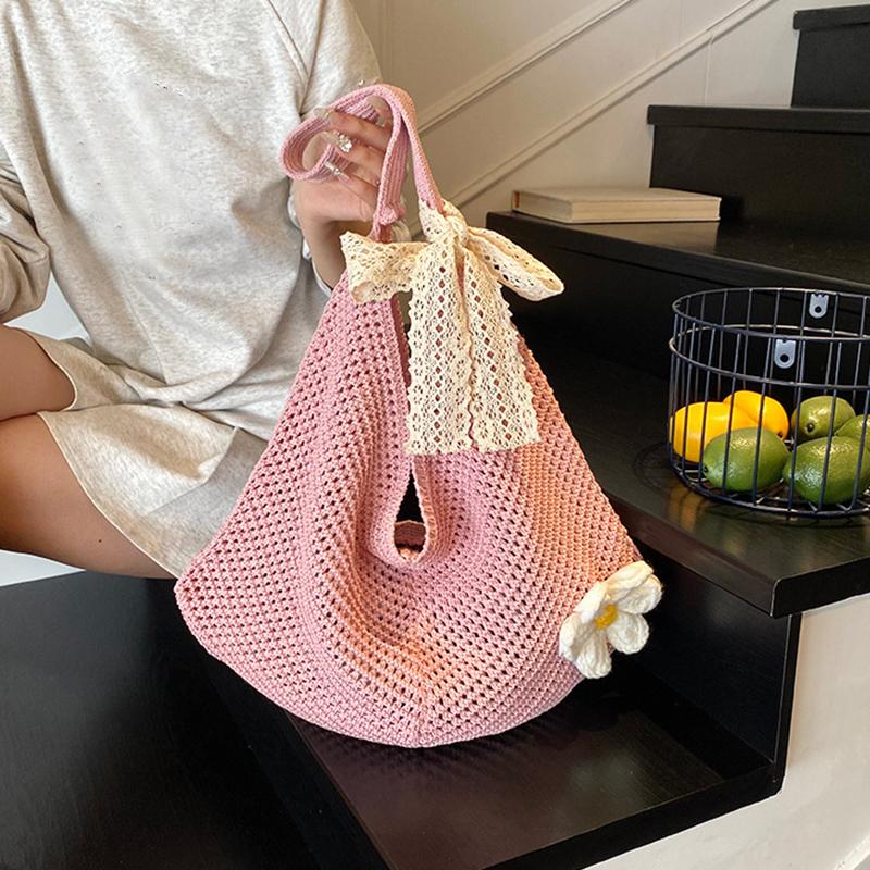 Handmade Crochet Underarm Bag Summer Knitting Women's Shoulder Bag Large Capacity Hollow Out Weaving Beach Bag Mesh Tote Handbag