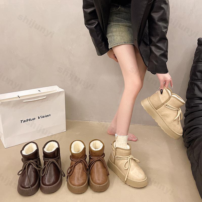 Shoes for Women Boots 2025 New Round Toe Luxury Designer Winter Snow Boots Women Footwear Ladies Fashion Lacing Sports Booties