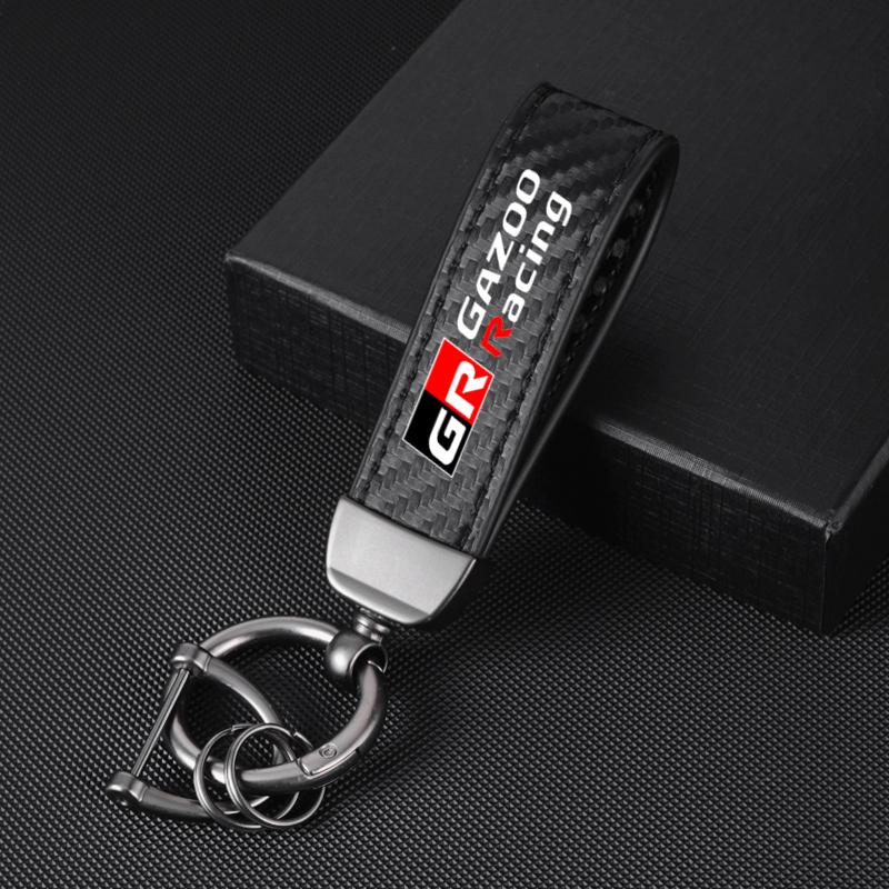 

1PC Carbon fiber Car Keychain Key Ring Metal Leather For Toyota GR GAZOO RACING Toyota Yaris Hilux Corolla Prius Accessories