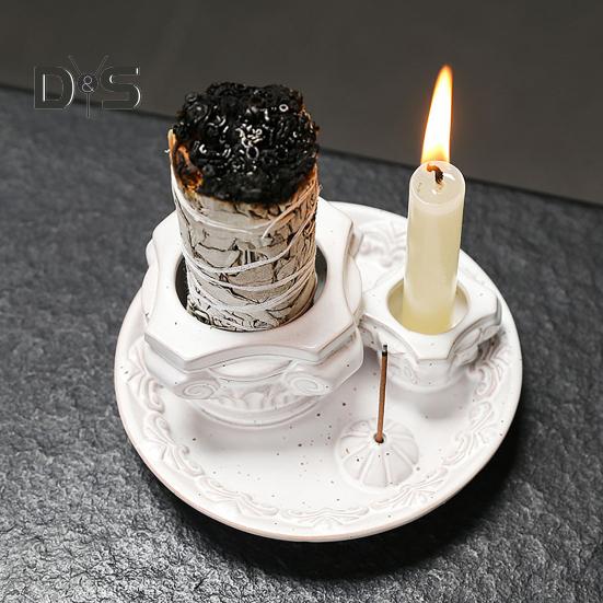 Palo Santo-Stäbchenhalter, Keramik-Kerzenhalter, 4-in-1-Räuchergefäß, Salvia-Halter für Palo Santo-Räucherstäbchen, Meditation, Yoga, Raumdekoration