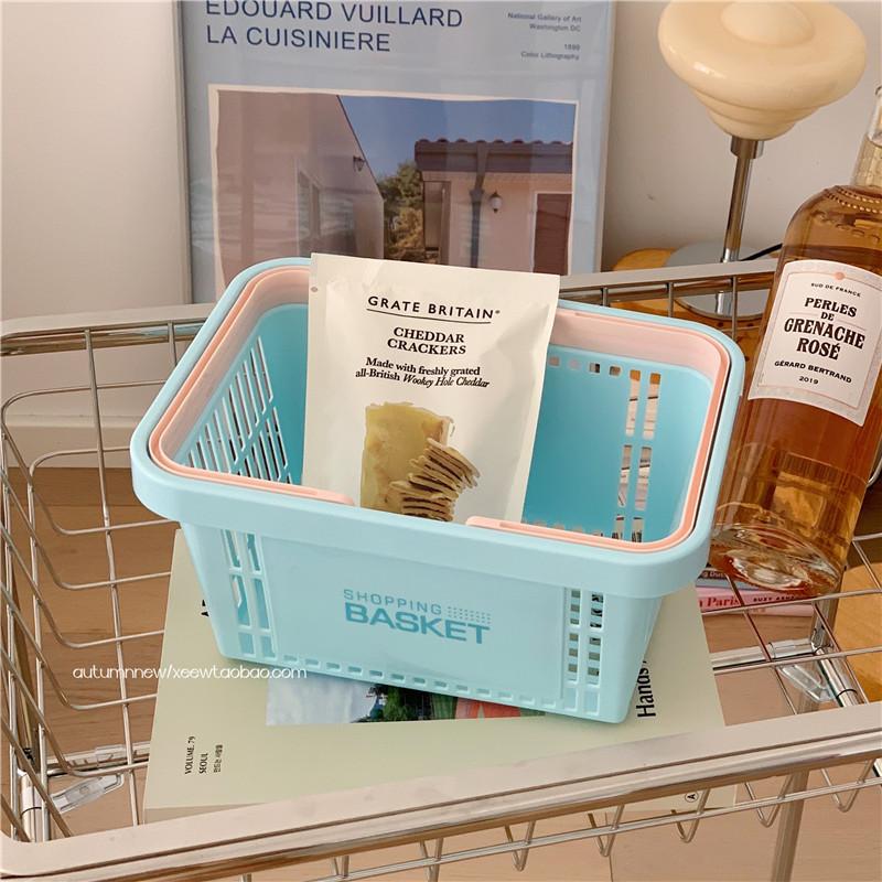 Korean Ins Style Cream Portable Storage Basket Organizer Cute Desktop Sundries Storage Basket Student Dormitory Wash Bath Basket