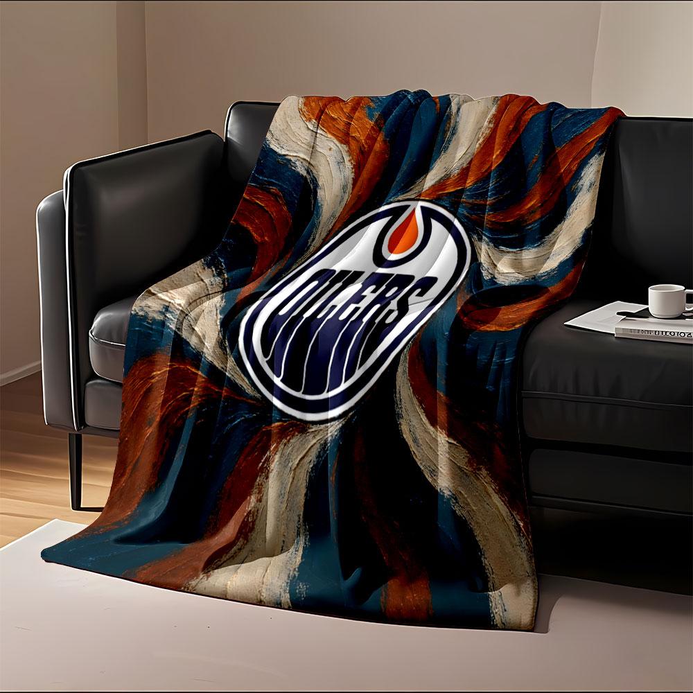Edmonton Oilers Logo On Swirl Background Print Blanket Soft and Cozy Perfect for the Living Room Bed Sofa or a Nap,gift