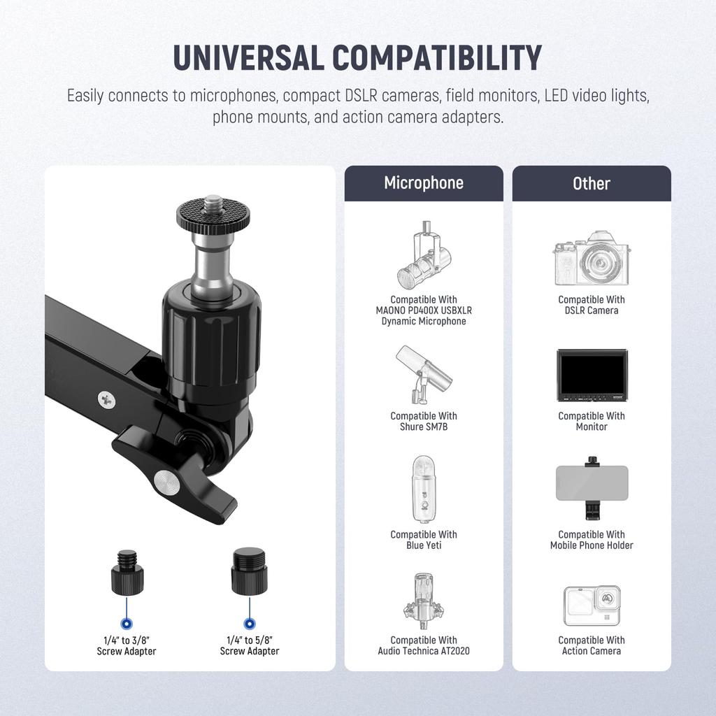NEEWER Slim Microphone Arm Desk Mount with Damping, 360° Rotation, Articulating Boom Arm with Height Adjustable Pole and Cable Management Channel