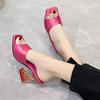 Summer Green Women's Shoes Slippers Silky Wide Band Transparent Strange High Heels Comfortable PU Leather Slides Sandals Pumps