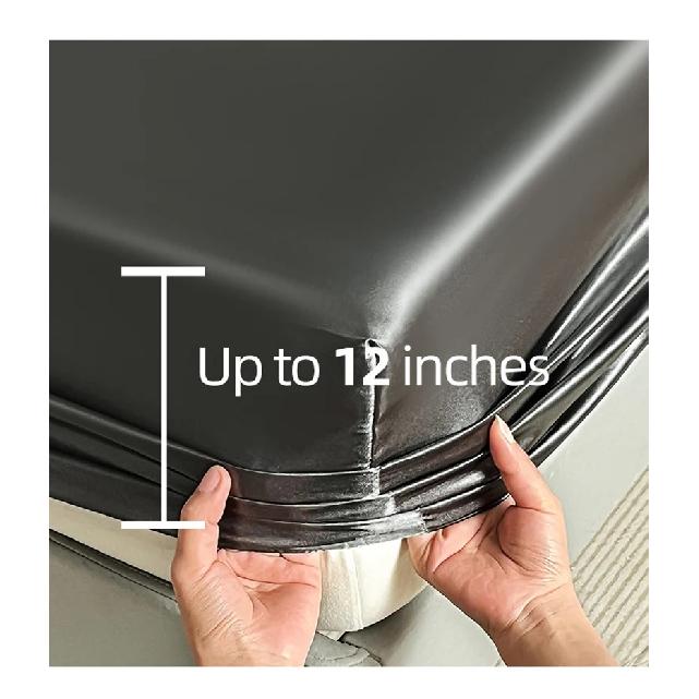 3Pcs Luxury Satin Fitted Sheet Set Soft Comfortable Breathable Solid Color Bedding Mattress Protector Set for Double Full Size