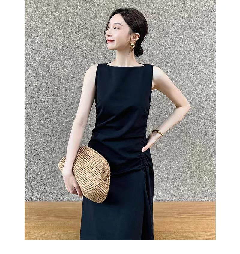 CO*S Women's Retro Irregular Sleeveless Long Skirt - 2025 Spring/Summer Slim Pleated Dress