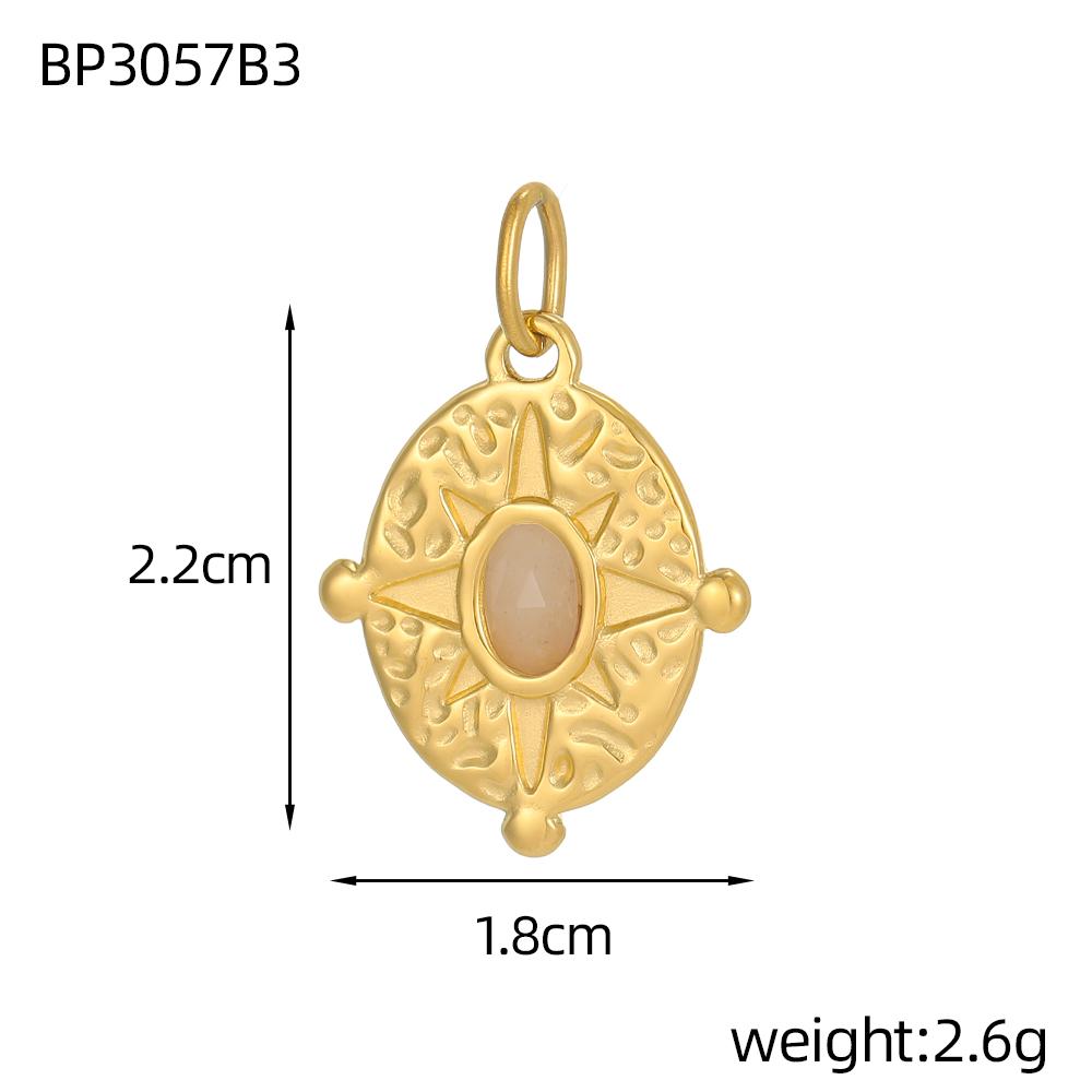 CARLIDANA Stainless Steel Multi-Color Natural Stone Jewelry Charm Fan Round Pendant for DIY Necklace Earrings Accessories
