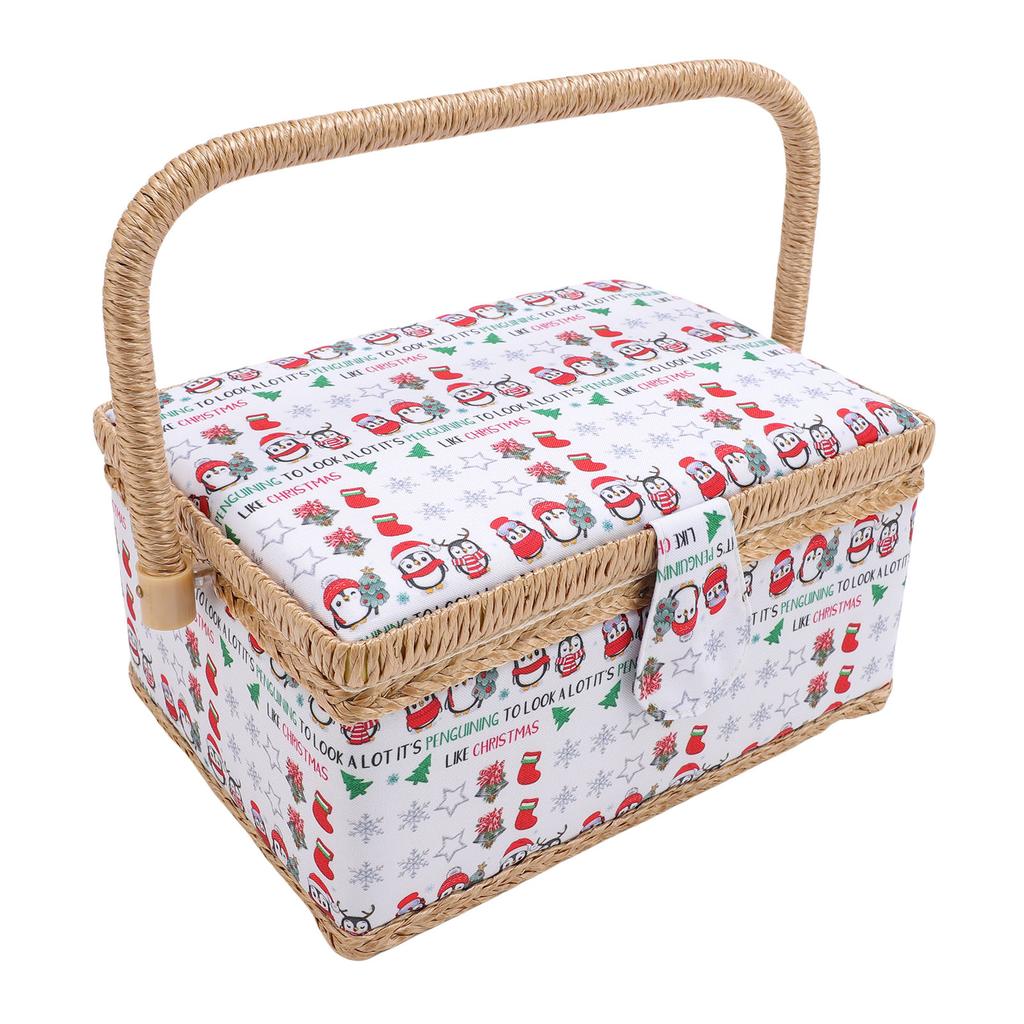 Sewing Storage Basket with Detachable Tray Portable Needle Thread Carrying Organizer for Craft Lovers and Beginners