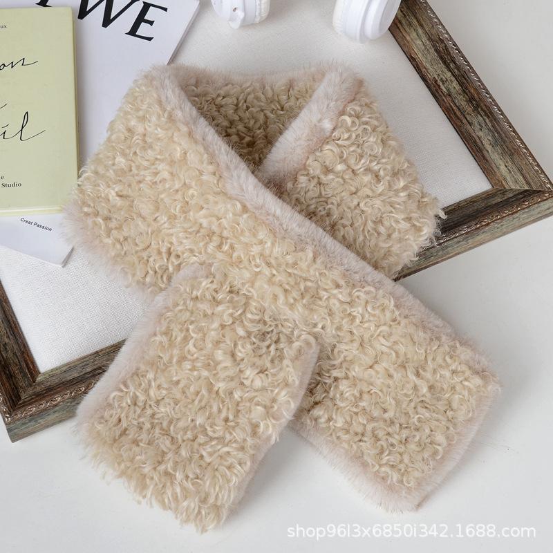 Autumn and Winter Lamb Wool Scarf, Women's Double-sided Light Luxury Shawl, Cross-matching Fashion Scarf, Fur Collar