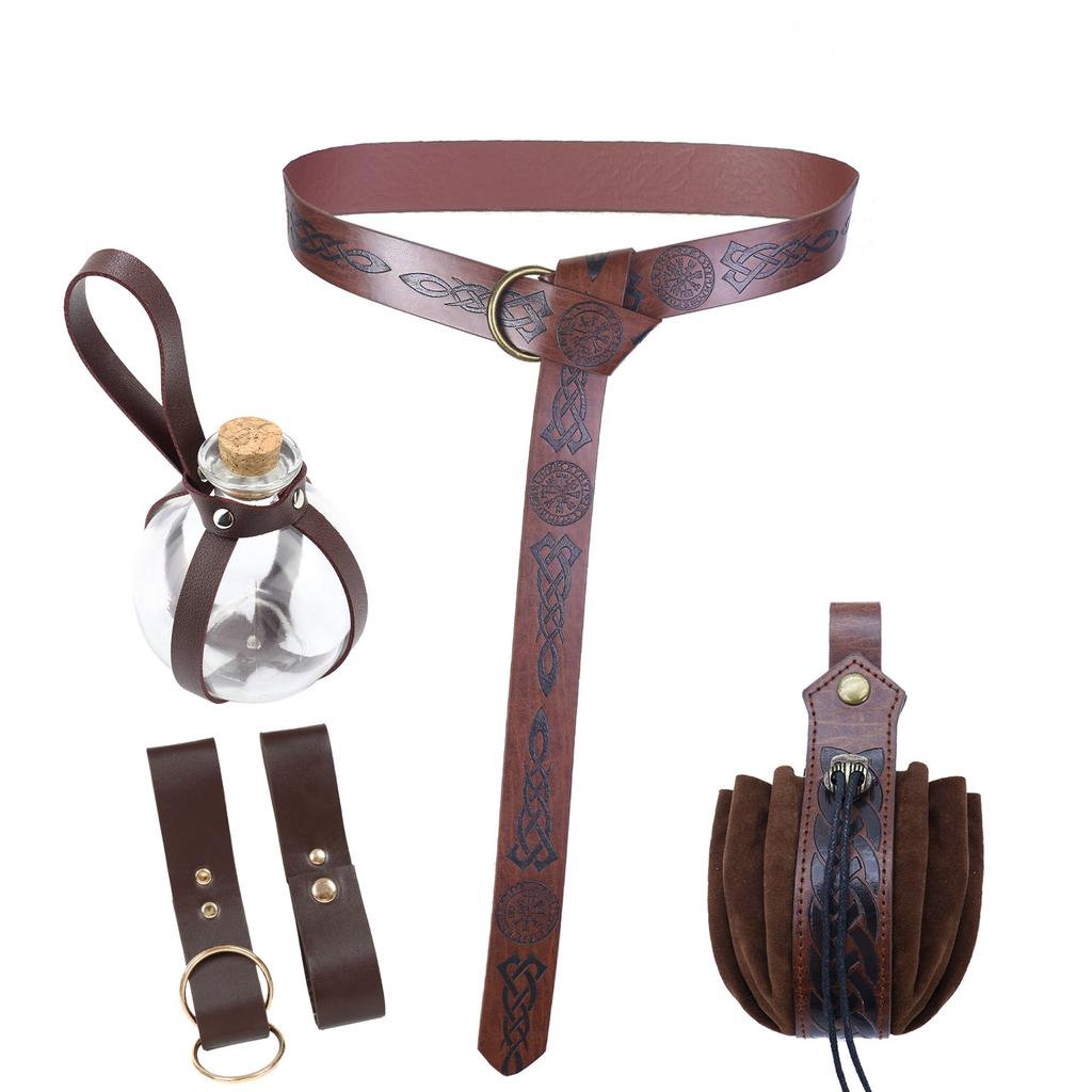 Mittelalterliches Halloween Kostüm Zubehör Set Wikinger Gürtel Rock Riemen Clip Karneval Cosplay Requisiten