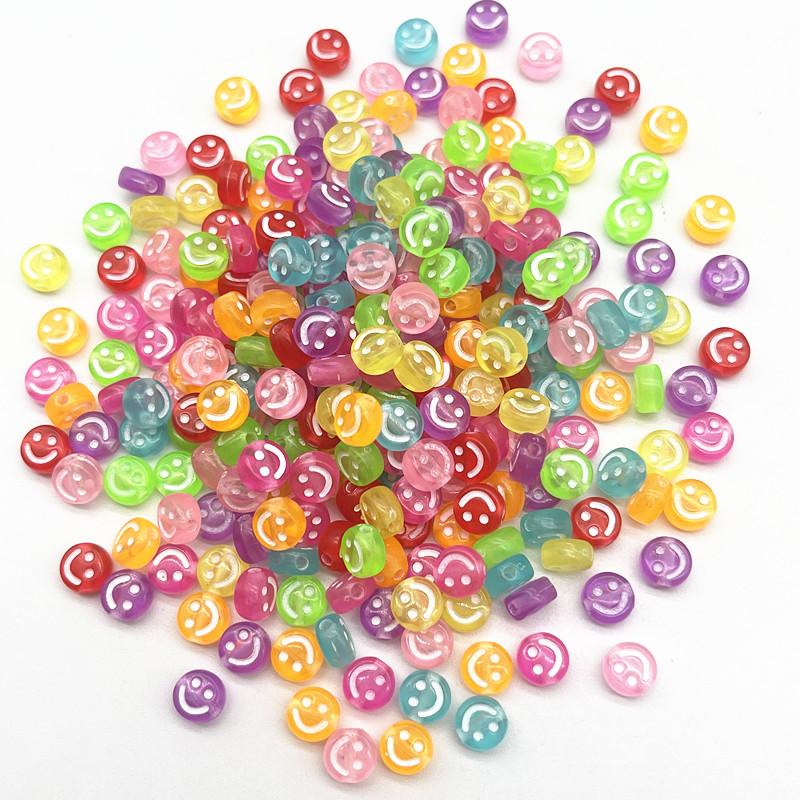 100-500PCS Mixed Colorful Acrylic Happy Face Beads Acrylic Smiling Face Spacer Beads for Bracelet Necklace DIY Jewelry Making