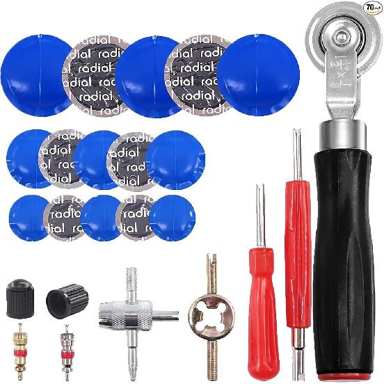70PCS Tire Patches Kit, Inner Tube Patch Kit, Include Tire Patch Roller, Rubber