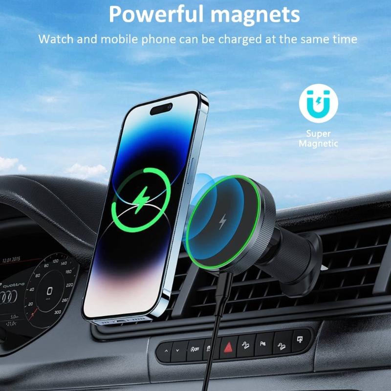 Car Phone Charging Mount for 15 14 13 Magnetic Adsorption Charging Stand Car Air Vent Mount Wireless Charging Stand