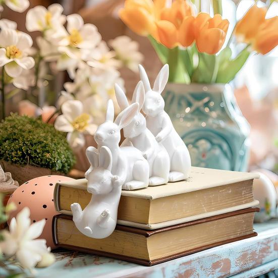 Easter White Bunny Figurine Resin Hugging Rabbit Statue Spring Easter Holiday Party Animal Desktop Decoration Ornament