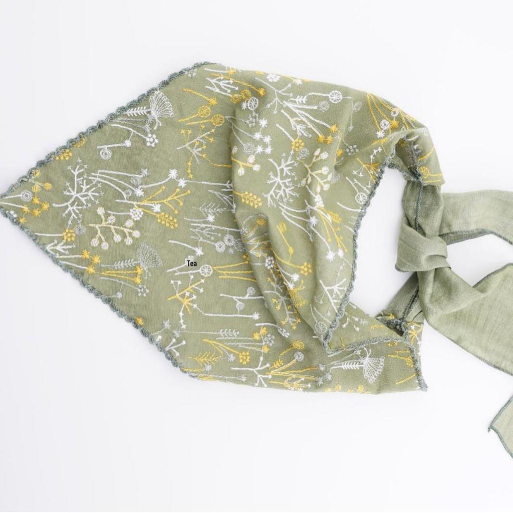 European and American Embroidered French Pastoral Hair Accessories: Triangle Shawl & Scarf Set