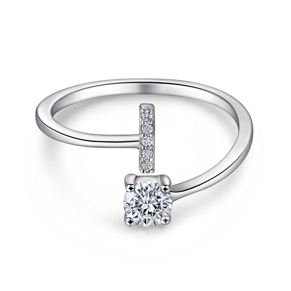 26 English A-Z Letters 925 Sterling Silver Ring Female Diamond Zircon Opening Adjustable Index Finger Ring Tail Ring