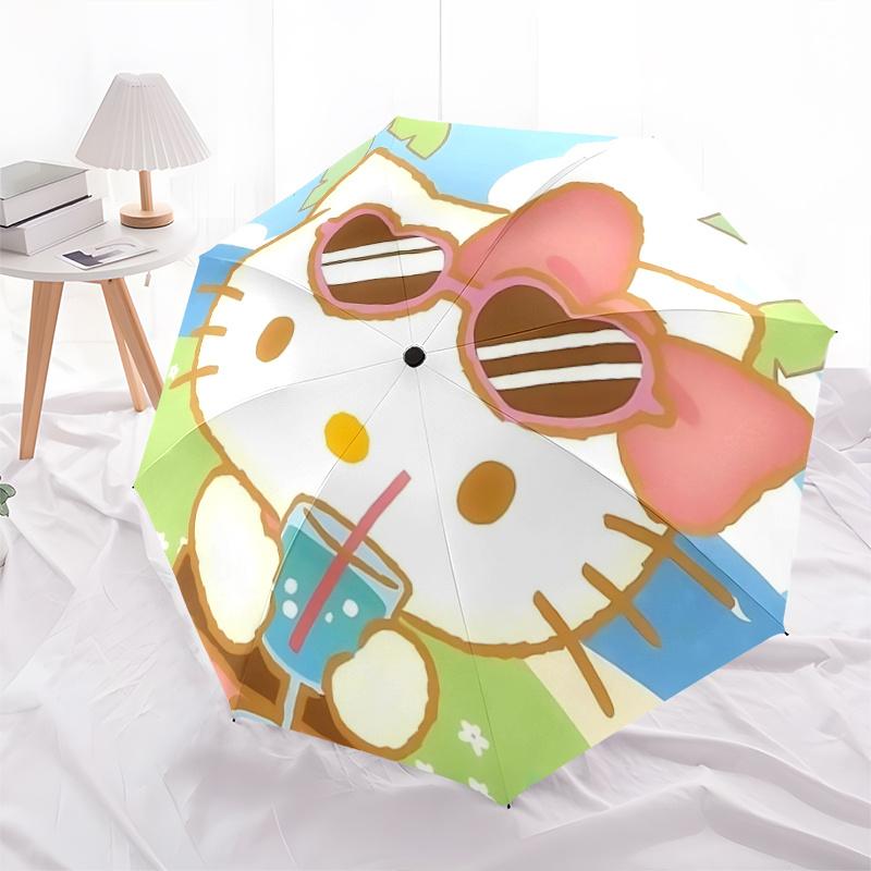 

1pc Hello Kitty Heart-Shaped Sunglasses with Automatic Opening/Closing Umbrella - Portable Three-Fold Design, 8-Bone Iron Frame Outdoor Umbrella, Idea
