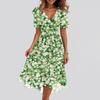Women's Fashion Casual V Neck Short Sleeve Ruffled Vintage Printed Dresses