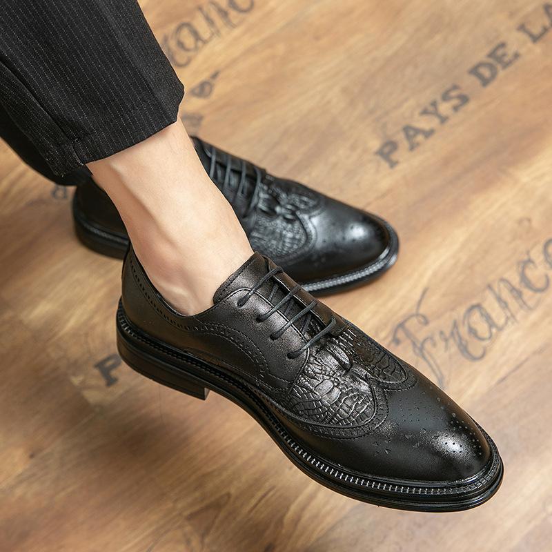 2024 Foreign Trade Spring New Business Men's Casual Leather Shoes Men's Gentleman Block Men's Trend Dress Shoes
