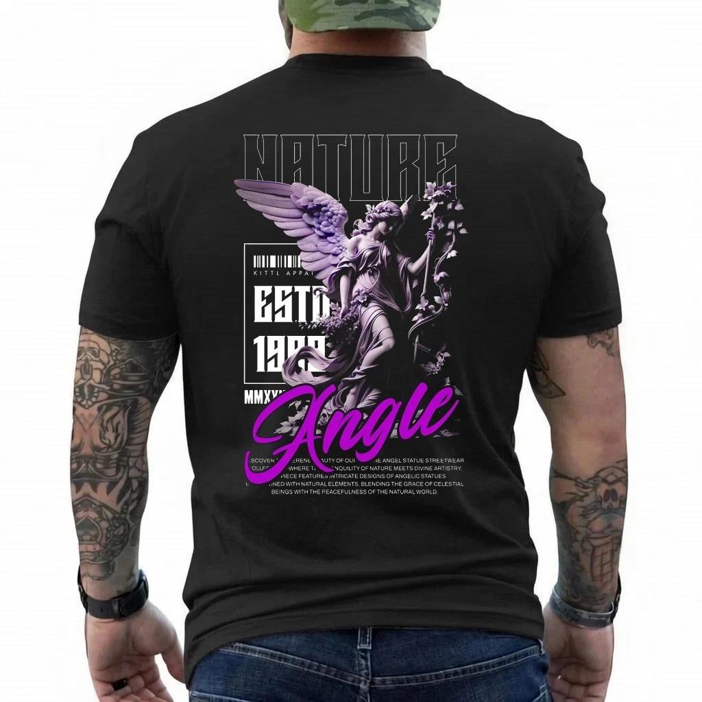 Nature Angel T-Shirt Purple Gothic Statue Graphic Tee Streetwear Unisex XL