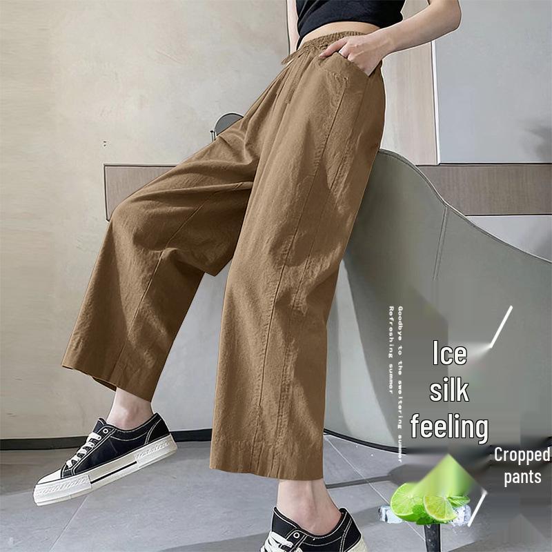 Frühjahr/Sommer 2026 Damen High-Waist Eis Seide Weite Beine Cropped Hose