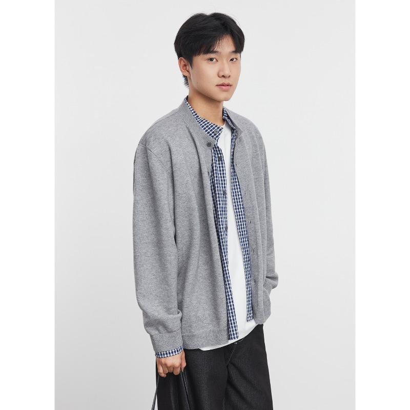 Men Stand Collar Zipper Loose Knit Cardigan Sweater Jacket