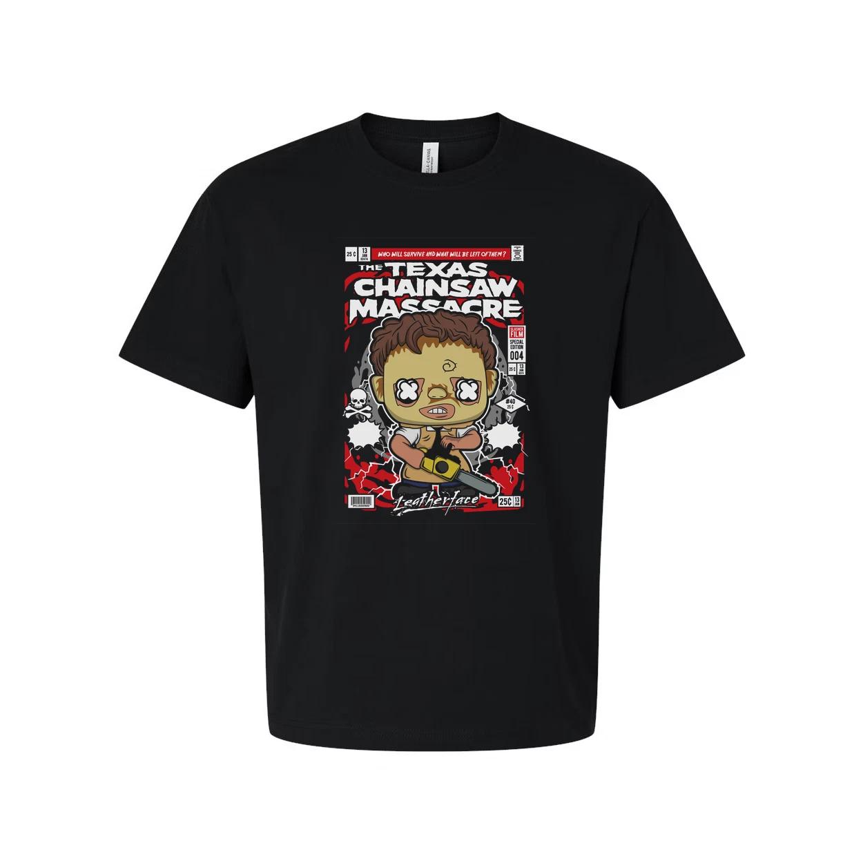 

Leatherface Chibi Chainsaw Graphic Shirt With Horror Movie Artwork For Fans Edit M