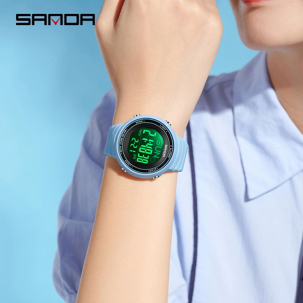 SANDA New 9073 Fashion Student Electronic Watch with Large Dial Waterproof LED Student Digital Electronic Watch
