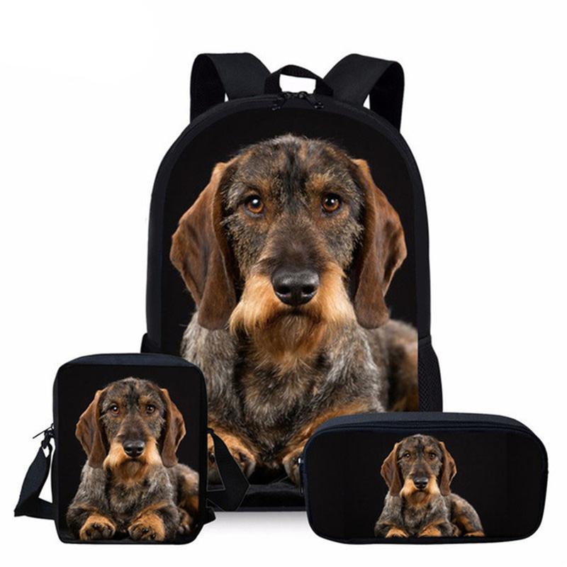 Trendy Popular Novelty Dog 3D Print 3pcs/Set Pupil School Bags Laptop Daypack Backpack Inclined Shoulder Bag Pencil Case
