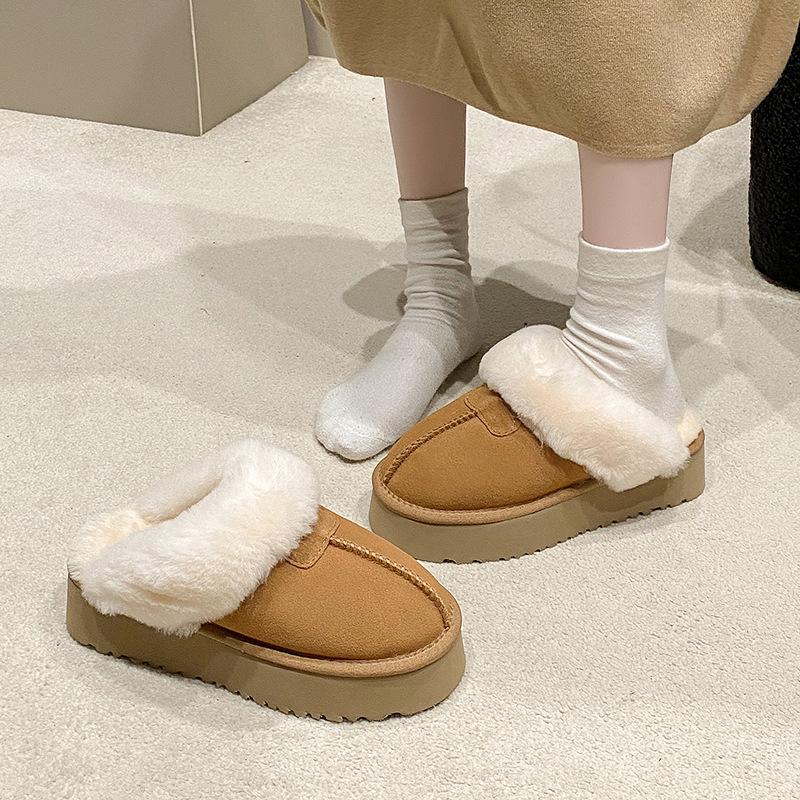 Dicke Sohle flauschige Tasche Kopf Hausschuhe für Frauen zum Tragen 2025 Herbst und Winter neu echtes Fell integriert Plüsch warme Schneestiefel