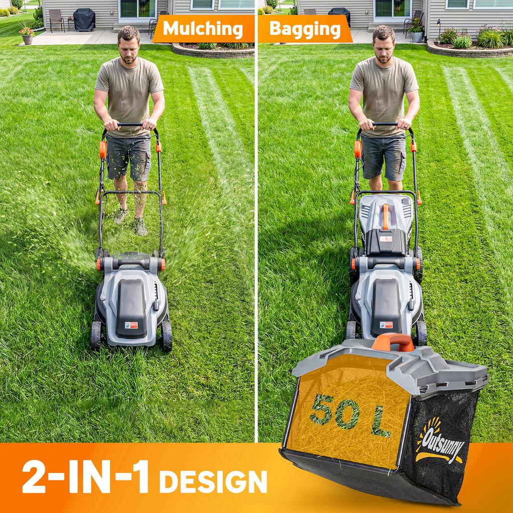 1800W Electric Lawnmower Corded, 40cm Cutting Width, Light Grey