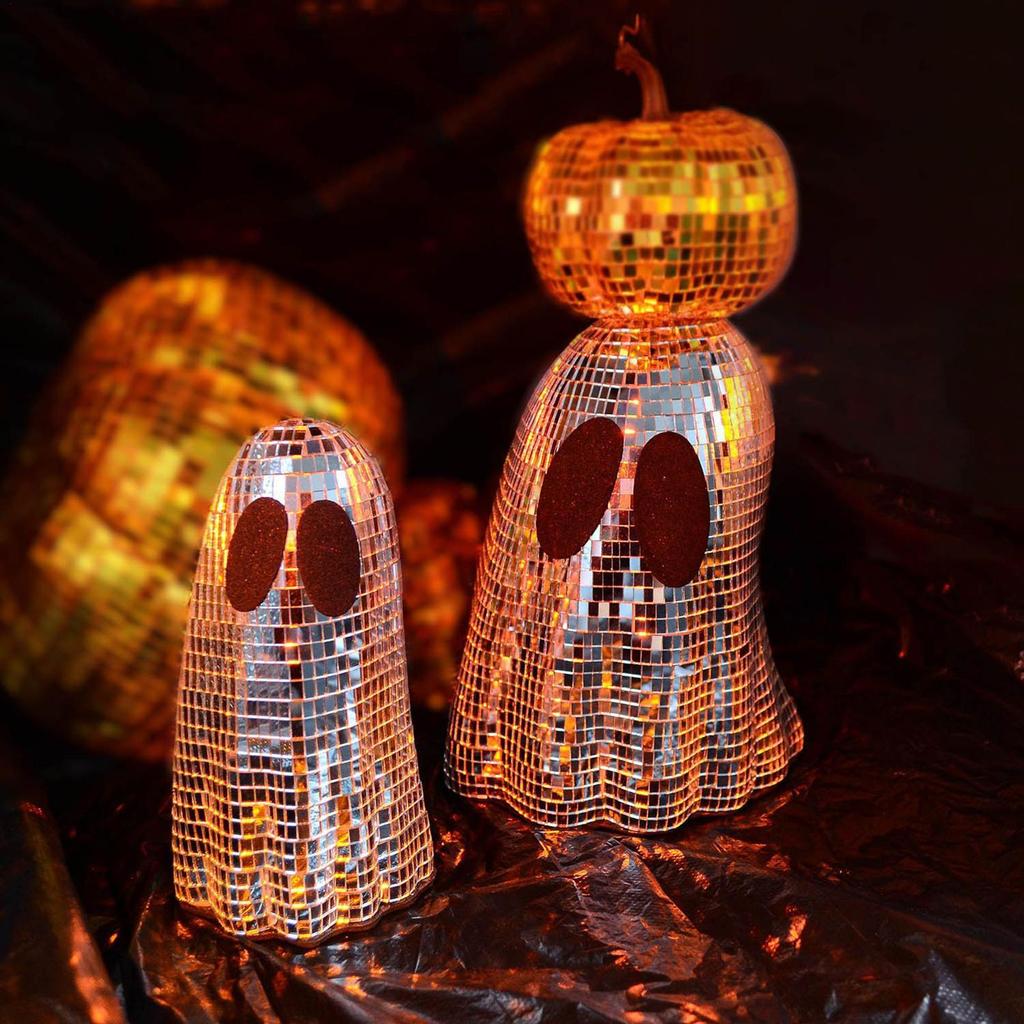 Disco Ball Ghost Halloween Centerpiece Halloween disco ghost decorations Glitter Ghost Sign Decor for Fireplace Desk Home