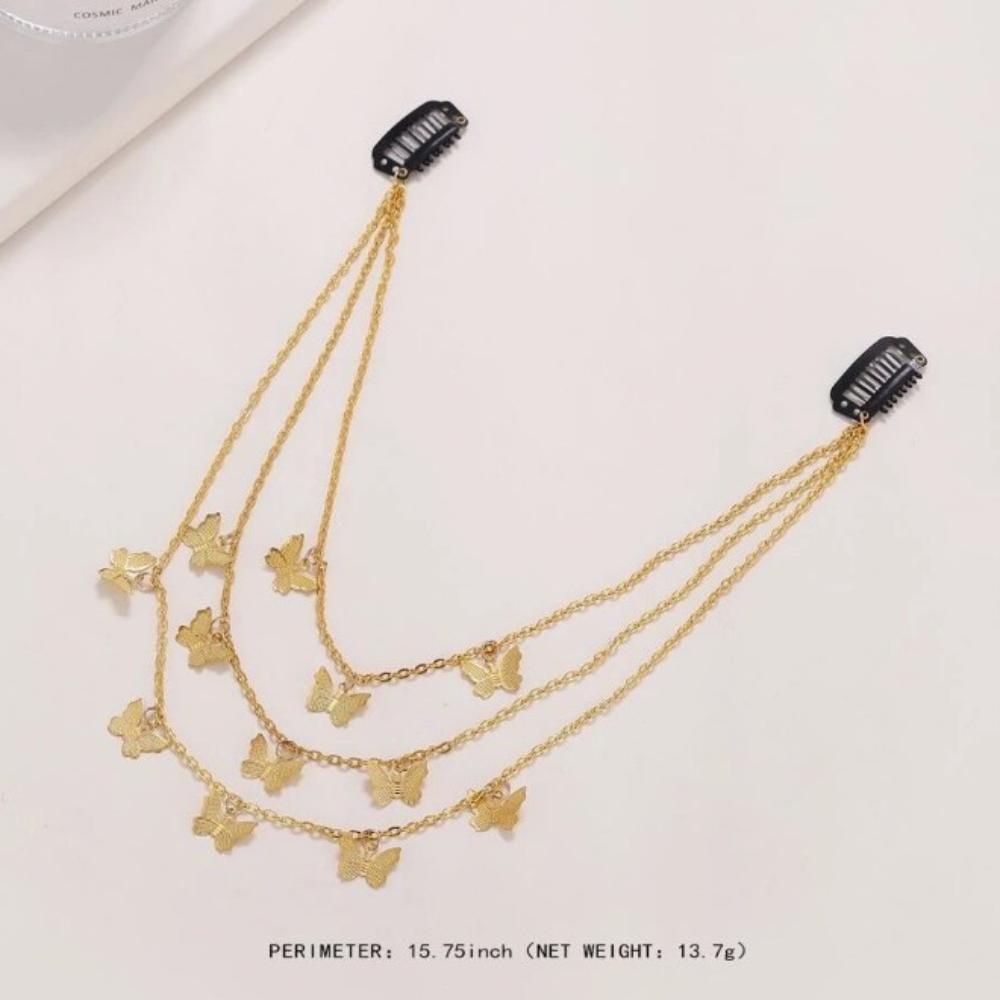 Europäischer und Amerikanischer Stil Damen Haaraccessoire Kette, Punk Retro Metall Schmetterling Mehrlagige Haarspange