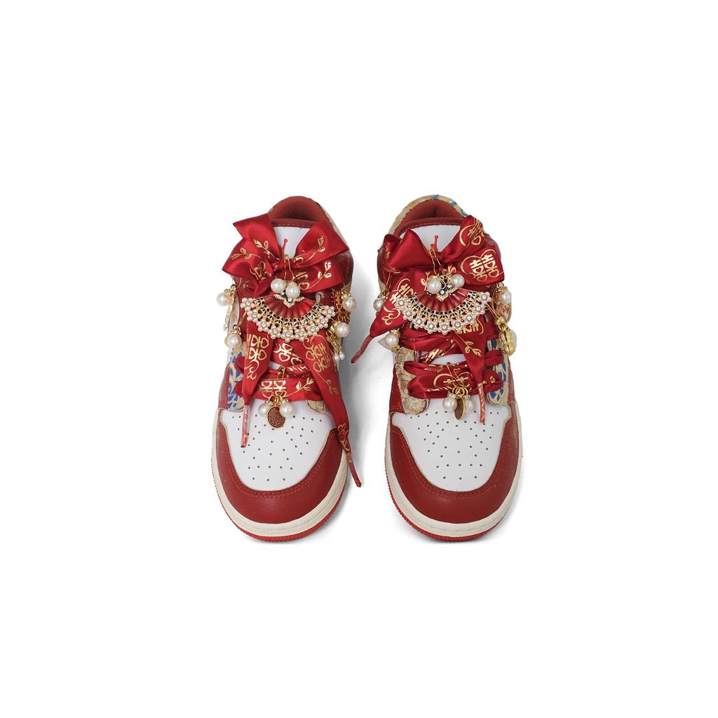 Jordan Air Jordan 1 Gilded Yingxi, Shopping Bag Cushioning, Wear Resistant Low Top Vintage Basketball Shoes Women's Red FJ3465-160(Team1321-)